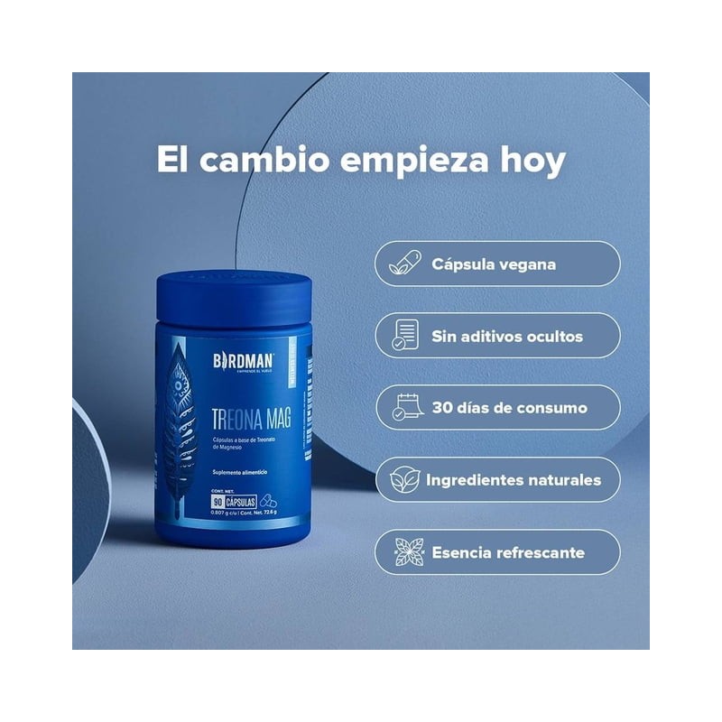 Suplemento Alimenticio Birdman Treonato de Magnesio 90 Cap