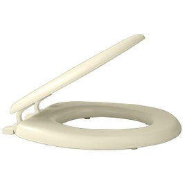 PowerSellerUSA Vinyl Round Soft Toilet Seat, Adjustable Hinges Toilet Seats with Non Slip Grip Tight Bumpers, Standard Heavy Duty Plastic Bathroom Toilet Seat Close Lid Set, Bone