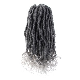 Niseyo Wild Locs 14 Inch Distressed New Faux Locs with Curly Ends 8 Packs Long Soft Pre-looped Goddess Locs Crochet Hair (Tgrey, Ombre Grey)