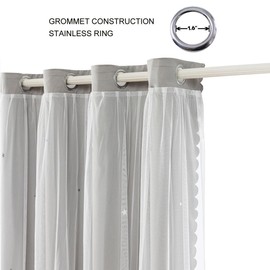 FANLI 2 Panels Star Blackout Curtains for Kid Girls Bedroom Living Room Darking Stripe Double Layer Star Cut Out Wall Home Decor Gradient Grommet Window Curtains (Grey 72L)