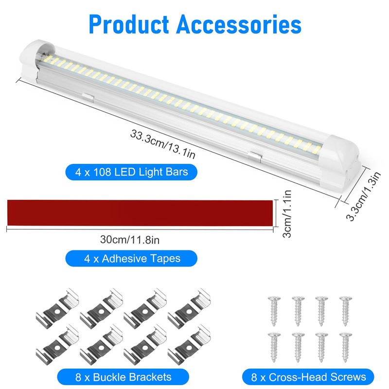 Linkstyle 12V Interior LED Light Bar, 108 LEDs with ON/Off