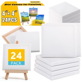Cabaubl Mini Canvases for Painting,4 x 4 inch Mini Stretched Canvas in Bulk 24Pack,Small Square Canvas for Painting for Oil & Acrylic,Blank Canvas Boards for Kids,Home Decor Project,Art Supplies