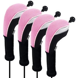 Andux 4pcs/Pack Long Neck Golf Hybrid Club Head Covers Dial No. Tag CTMT-02 Pink
