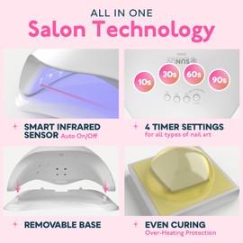 SUNUV UV Light for Nails, UV LED Nail Lamp with 4 Timer Settings, Compatible with All Gel Polish, Auto Sensor LCD Display Removable Base, SUN5