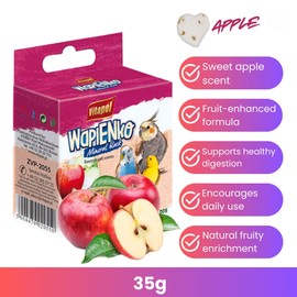 Vitapol Wapienko Bird Calcium Block – Natural Supplement for Beak Health & Eggshell Strength – Twin Pack – Hanging Mineral Block for Parrots, Budgies & Small Birds (Apple, 35g)