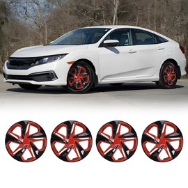 NIXON OFFROAD 16 Inch Hubcaps for Honda Civic Sedan 2016-2025 [Only Fit Steel Wheel] Wheel Rim Cover (Set of 4) ABS Hub Caps Replacement for Car (Black Lacquer & Red Lacquer, 5103Style)