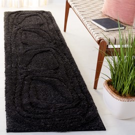 SAFAVIEH Hi-Lo Shag Collection Area Rug - 5' Square, Black, Non-Shedding & Easy Care, 1.6-inch Thick, Ideal for The Living Room, Dining Room, Bedroom (HLS214Z-5SQ)