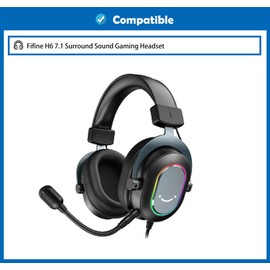 DowiTech Professional Replacement Earpads Cushion Compatible with Fifine H6 7.1 Surround Sound Gaming Headphones Ear pads with Skin-Friendly Leather and Memory Foam