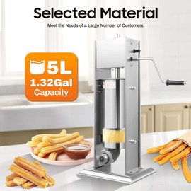 PSUFURV 5L Manual Churro Maker, Vertical Stainless Steel Churro Maker Latin Fruit Machine with 6 Different Shapes Mold Churros Makers Machine for Bakery Buffet Restaurant Food Factory