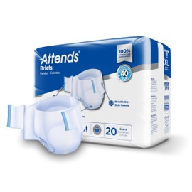 Attends Adult Incontinence Disposable Briefs, X-Large, 58"-63" Waist with SecureGrip Tab Closure, Extra Heavy Absorbency with Super Absorbent Core and Breathable Side Panels, 60ct Case