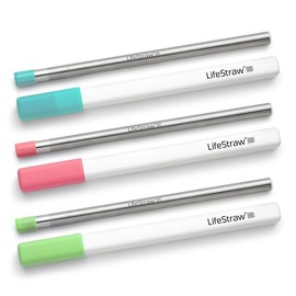 LifeStraw Sip 3-Pack, Reusable Stainless Steel Water Filter Drinking Straw with 3 Carry Cases, Removes Microplastics, Bacteria and Parasites for Travel and Everyday Use