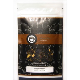 Mahamosa Flavored Black and Green Tea Blend Loose Leaf (Looseleaf)- Strawberry Magic Tea (w/ papaya) 4 oz