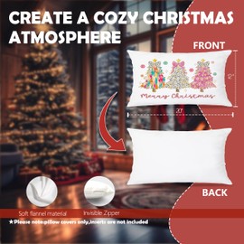 Pleonox Preppy Christmas Tree Pillow Covers 20x12, Preppy Christmas Decor, Coquette Bow Merry Christmas Lumbar Pillow Covers, Coquette Christmas Decor, Christmas Living Room Bedroom Decor