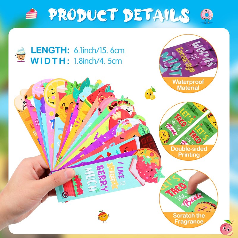 Lincia 60 Pcs Scratch and Sniff Scented Bookmarks Bulk for