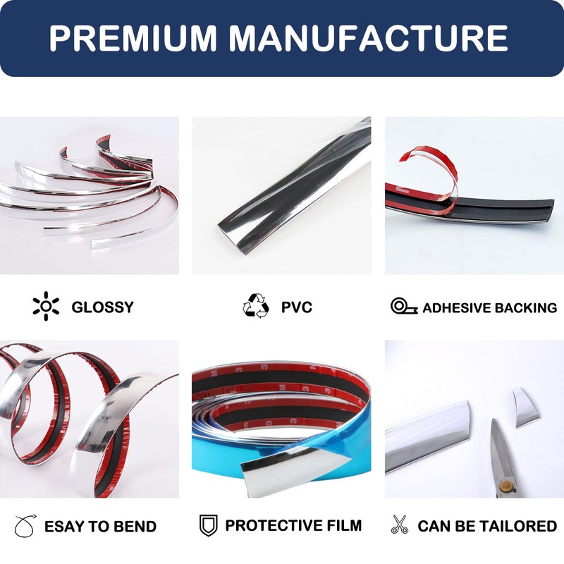 Wide Moulding Auto Trim Black/Chrome,1-9/16"(40mm) Self Adhesive DIY Strip for