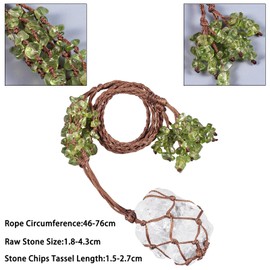 TUMBEELLUWA Natural Raw Rock Crystal Stone Necklace for Women Men, Hand-Woven Crystal Pendant Birthstone Jewelry with Olivine Tassels