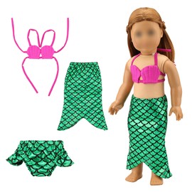 Barwa 18 Inch Doll Clothes Accessories 3 Sets Princess Mermaid Tail Outfits Dress Swimsuit Bikini Tops Underwear Swimwear for 18 Inch Dolls