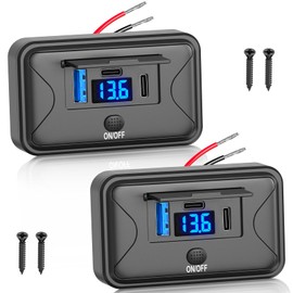 90W 12V USB Power Strip Wall Mount, Dual 36W USB C and QC 18W Car USB Port Charger with Voltmeter Switch, Waterproof Multi Port Socket 12V Accessories for Car Bus RV Truck