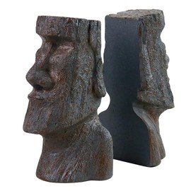 jinhuoba Decorative Bookends Easter Island Book Stopper, Moai Statue Heavy Duty Book Ends Morden Bookends for Shelves Office Home Desk Bookrack, Set of 2