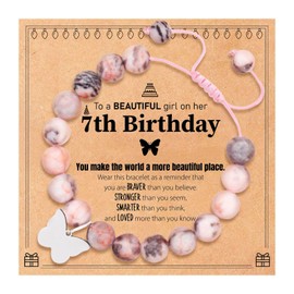 7 Year Old Girl Birthday Gift, Butterfly Pink Natural Stone Bracelet for Girls Daughter Granddaughter Niece Teens Girls