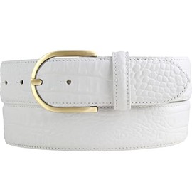BELTINGER Women's Belt with Gold Belt Buckle and Crocodile Embossed 4 cm Leather Belt 40 mm Crocodile Look Women's Crocodile Pattern 4 cm, White, Gold