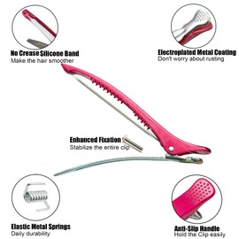 Hair Clips for Styling 12Pack, No-Slip Silicone Sectioning Clips - Plastic Hair Clips for Thick and Thin Hair-4.5'' (Black+Rose Red)