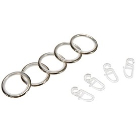 GARDINIA Curtain Rings for Curtain Rods with Diameter 16 mm - 20 mm, with Sliding Insert and Curtain Hooks, Pack of 10, Width 4 mm, Crete, Metal/Plastic, Stainless Steel Look