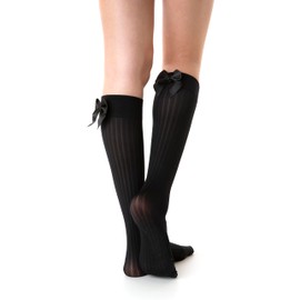 2 Pairs of Lurex Micro Fibre Bow Socks Long Half Opaque Glitter Socks 30 Denier #1157, black