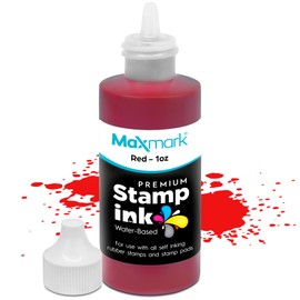 MaxMark Premium Refill Ink with Control Tip Bottle for Self-Inking Stamps, Red Color - 1 oz.