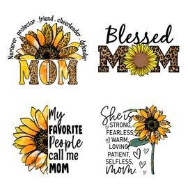 4Pcs Sunflower Mom Letters Iron On Decals for Clothing Women Iron On Patches Washable DIY Heat Transfer Stickers for T-Shirt