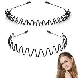 Mens Hair Band Sports Hair Bands for Men, Non-Slip Sports Fashion Headband, Metal Hair Band for Men, Hair Hoop for Outdoor Sports, Weddings,Daily Wear (2 Pieces)