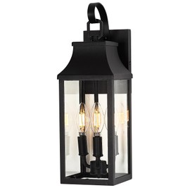 LPINYE Black Outdoor Wall Lanterns 3-Light, Outdoor Light Fixture Wall Mount, Outside Modern Wall Sconce, Porch Light with Tempered Clear Glass
