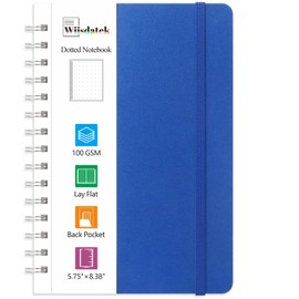 Wiisdatek Spiral Dot Grid Notebook, Bullet Dotted Journal Notebook with 100gsm Thick Dotted Paper, Medium 5.75'' × 8.38'', Double-Wire, Hardcover, Inner Pocket(Blue)