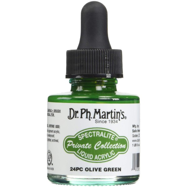 Dr. Ph. Martin's Spectralite Private Collection Liquid Acrylics (24PC) Arcylic Paint Bottle, 1.0 oz, Olive Green