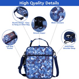 Maidyna Kids Lunch Bag, Reusable Lunch Bag with Adjustable Strap, Insulated Picnic Bag for Adults at Work, Children at School (Camouflage Blue)