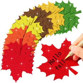 Qilery 240 Pieces Fall Leaves Cutouts Glitter Paper Leaf Die Cuts Cardboard Autumn Confetti Classroom Decorations with Glue Point Dots Maple Leaves Colorful Cutouts for Bulletin Board School Decor