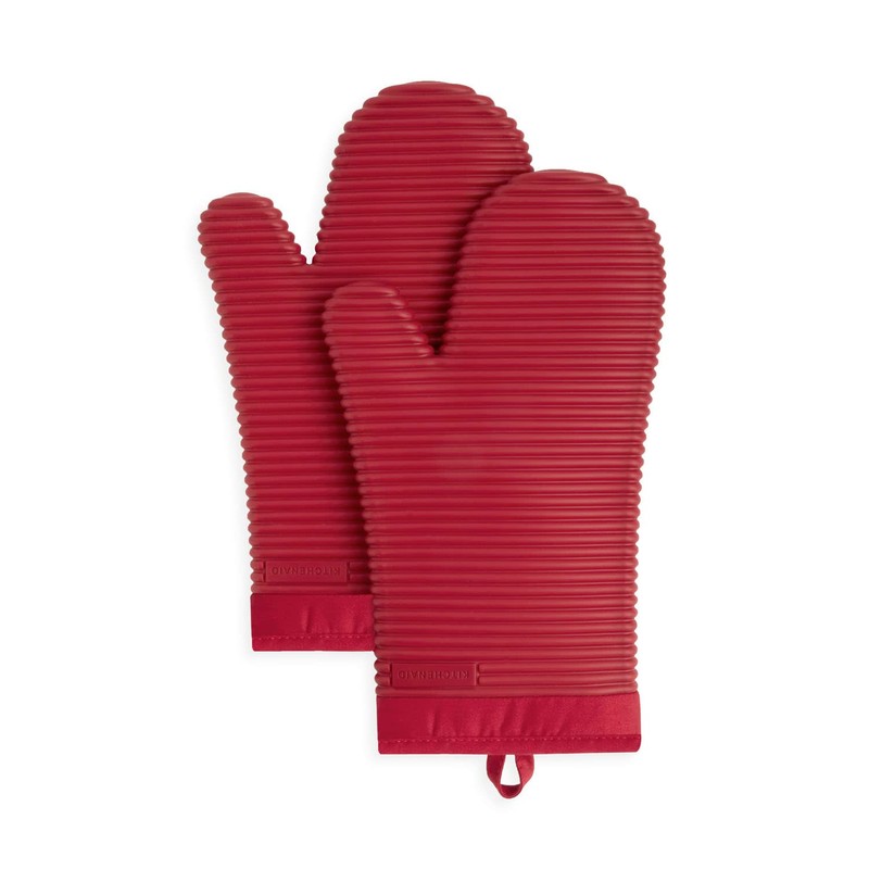 KITCHENAID Ribbed Soft Silicone Oven Mitt 2-Pack Set, 7.5"x13", Passion