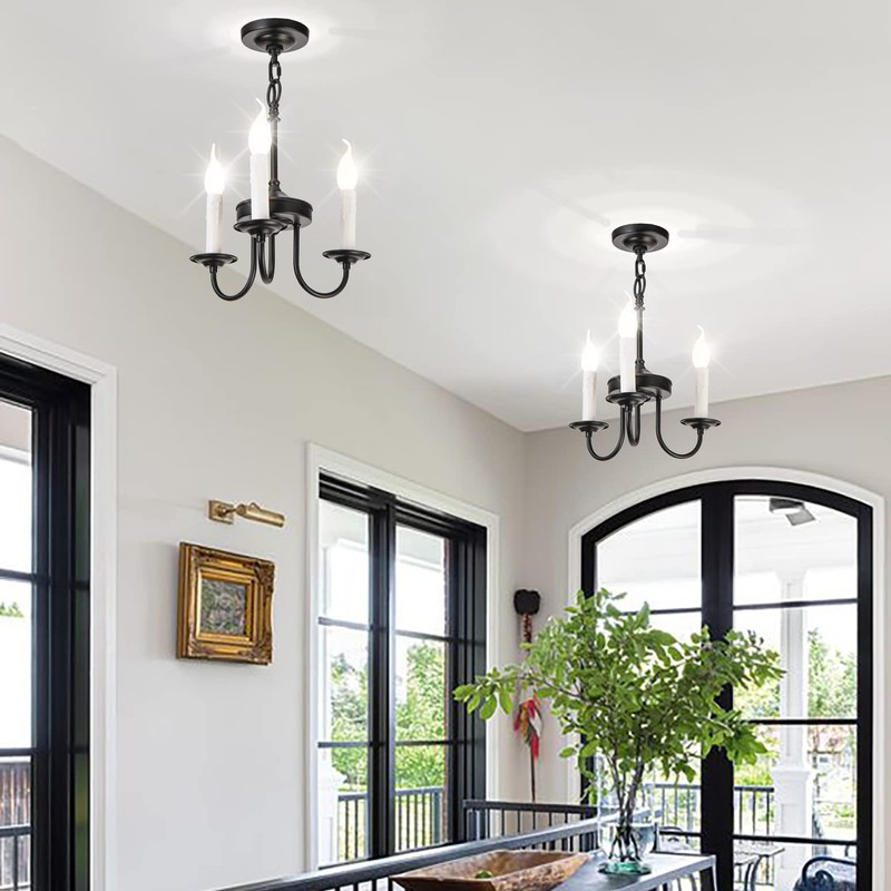 Psyverii 3 Lights Farmhouse Candle Style Chandelier, Rustic Ceiling Pendant