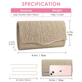 TINDTOP Evening Clutch Purses for Women Handbags for Formal Wedding Party Cocktail Prom Crossbody Shoulder Envelope Bag (C-Gold)