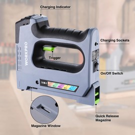 WORKPRO WORKPRO 5 in 1 Cordless Staple Gun, 3.6V Rechargeable Electric Stapler with 2000 Staples and Nails, Upholstery Staple Gun for Wood, Furniture, Office, and DIY Projects