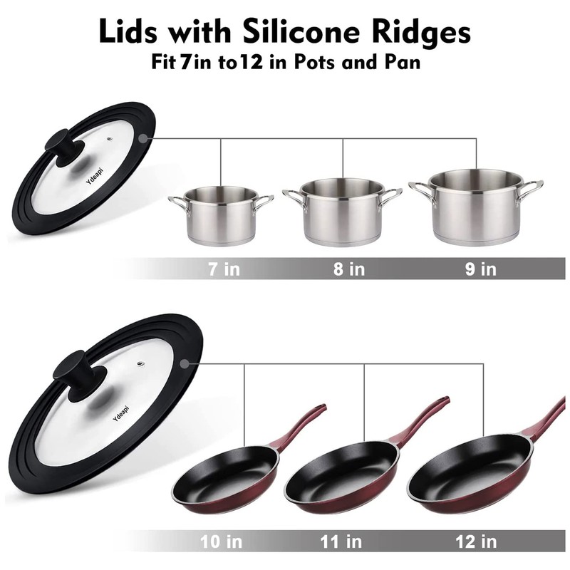 Ydeapi Universal Lids for Pots, Pans & Skillets - Fits
