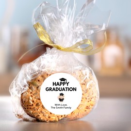 Emma Pink Studio Happy Graduation Labels, Custom Graduation Announcement Invitation Envelope Seal Party Favor Stickers, Various Sizes (Black, 3" - 6 stickers/set)