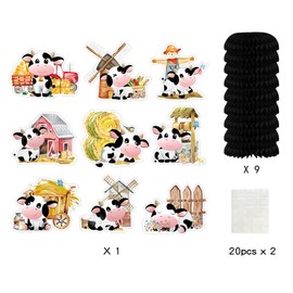 9Pcs Cow Birthday Party Supplies Cow Party Decorations Honeycomb Party Centerpieces Cow Table Toppers for Cow Party Favors