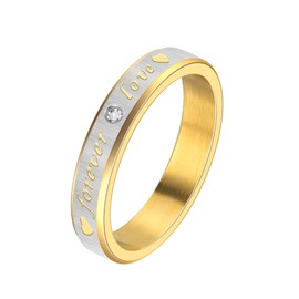Hipunk Couple's Love Token Stainless Steel Rings - Forever Love Romantic Matching Bands for Wedding Engagement Promise Rings for Men Women Available in Blue, Gold, and Purple (Golden - Women, 7)