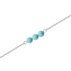 Fondgem Tiny Real Turquoise Bead Necklace – Minimalist Small Healing Natural Thin Vintage Silver Simple Cute Genuine Pure Round Ladies Turquoise Dainty Stone Bead Collar Necklace Jewelry Small