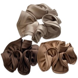 Oversized Satin Scrunchie Set of 3, Neutral Tones, Ballet Bun Hair Tie (Light)