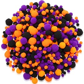1200 PCS Pompoms Balls for Fall Thanksgiving Christmas Valentine Bridal Shower Winter DIY Crafts, Pom Poms Balls for Home Office School Wedding Party Garlands Decorations (Black, Orange, Purple)