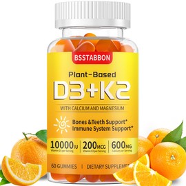 BSSTABBON Vitamin D3 & K2 Vitamin D3, 250 mcg - Vitamin K2, 200 mcg with Calcium and Magnesium Immune System Support Supplements - Non-GMO & Gluten-Free Supplements (60 Count)