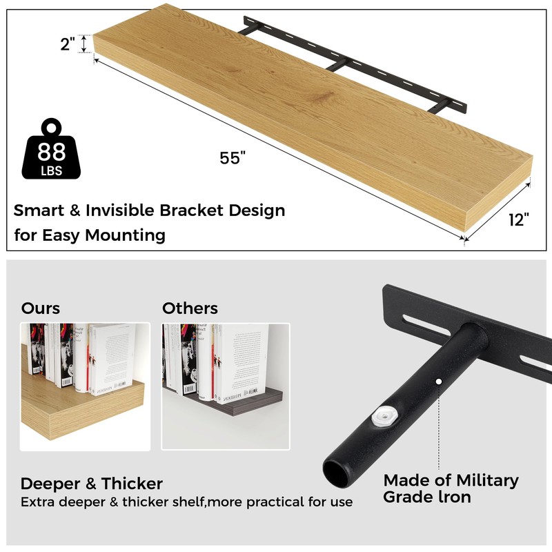 Venusmiles Floating Shelves for Wall, Large Wall Mounted Shelves with