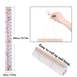 Taicanon Baby Height Growth Chart, Cute animal Pattern Growth Chart for Kids, Wall Hanging Measuring Ruler Removable Canvas and Wood Bedroom Nursery Wall Decoration